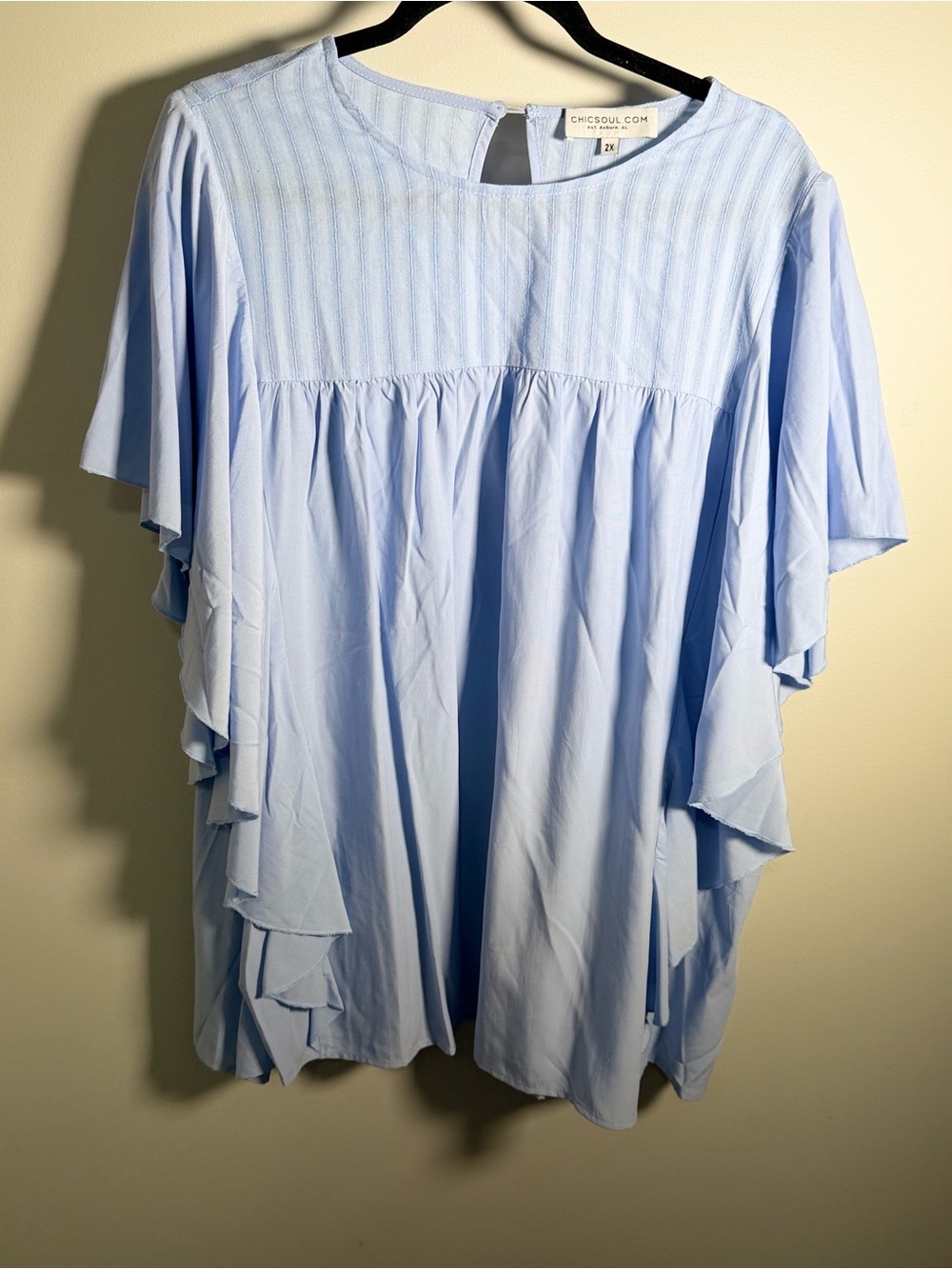 Chic Soul Light Blue Ruffle Sleeve Women's Top - Picture 2 of 9